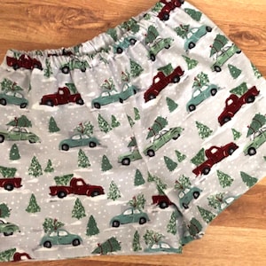 Vintage Truck Christmas Flannel Pajama Shorts, Available in Sizes XS-XXL
