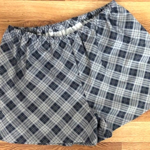 Navy and Gray Sideways Plaid Flannel Pajama Shorts, Available in Sizes XS-XXL
