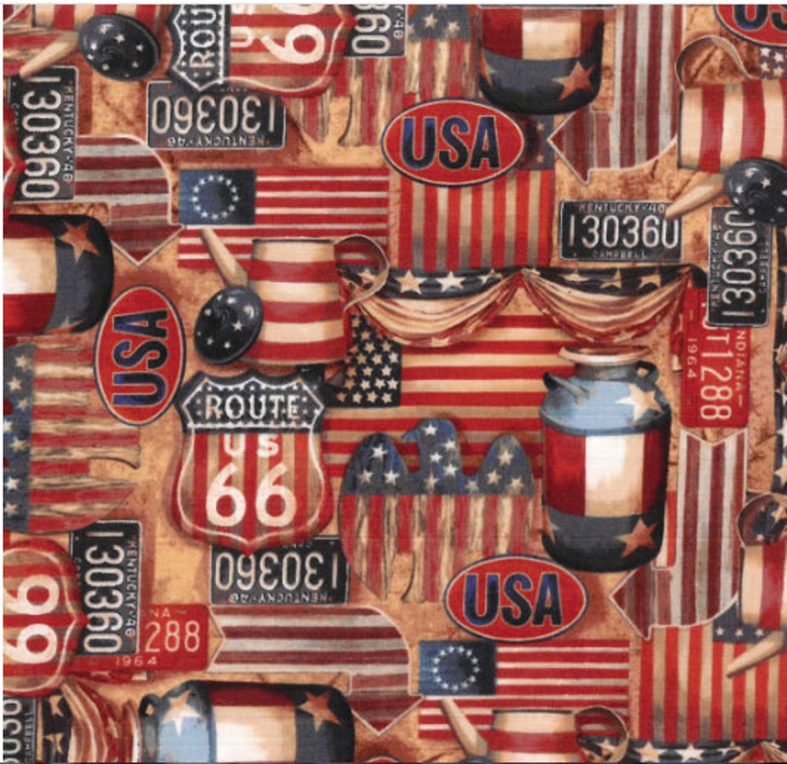 Americana Route 66 Fabric by the Yard 100% Cottonfabric Fat  Etsy