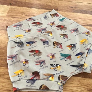 Fishing High Waisted Bummies,Organic Diaper Cover, Baby Bloomers,GOTS,  Bummies, Shorties, Baby/Toddler Shorts,