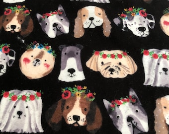 Boho Floral Dog Flannel Pajama Pants, Handmade Cotton Sleepwear