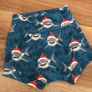 Christmas Santa Shark High Waisted Bummies,Organic Diaper Cover, Baby Bloomers,GOT&#39;s Bummies, Shorties, Baby/Toddler Shorts,