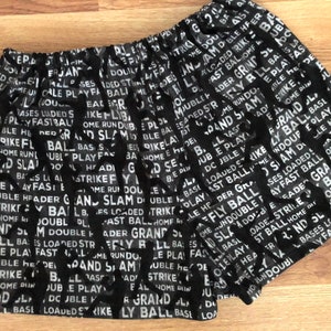 Baseball Players on Gray Flannel Pajama Shorts, Available in Sizes XS-XXL