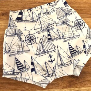 Nautical Sailboat High Waisted Bummies,Organic Cotton Diaper Cover, Baby Bloomers,GOT&#39;s Bummies, Shorties, Baby/Toddler Shorts,Cake Smash