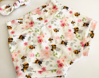 Bee High Waisted Bummies,Organic Diaper Cover, Baby Bloomers,GOT's Bummies, Shorties, Baby/Toddler Shorts