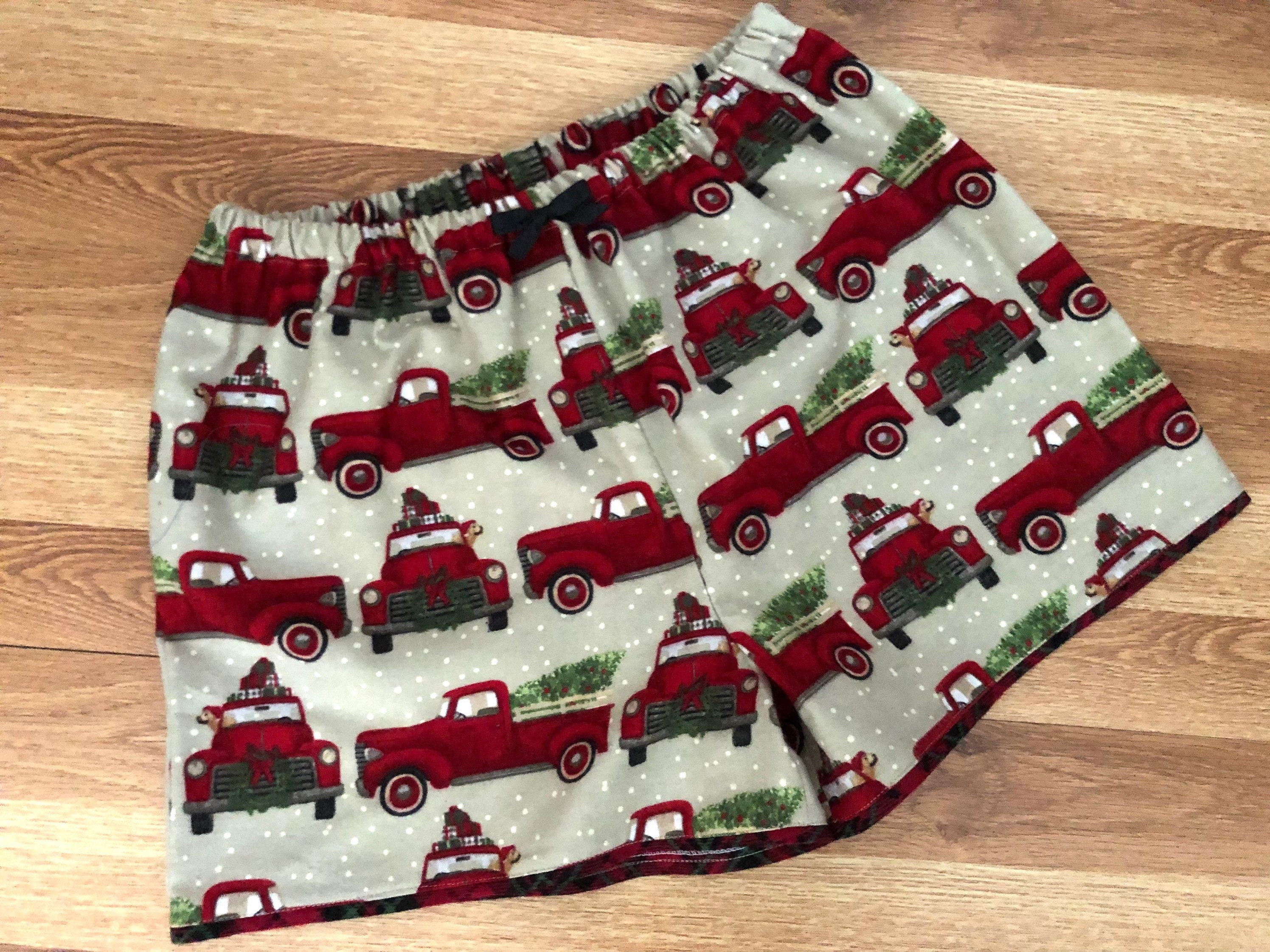 Red Vintage Truck Christmas Flannel Pajama Shorts Available in Sizes XS XXL Etsy