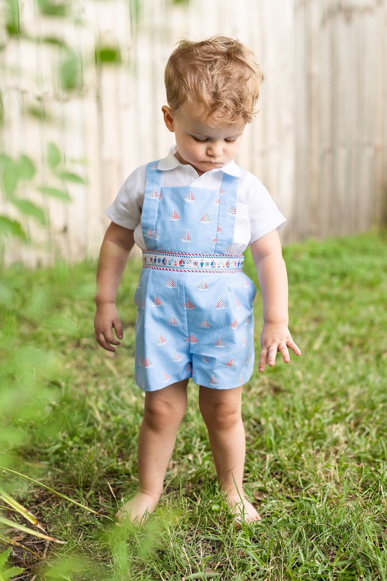 Boys Nautical Sailboat Jon Jon,Nautical Wedding Nautical Romper Boys shortall Sailboat