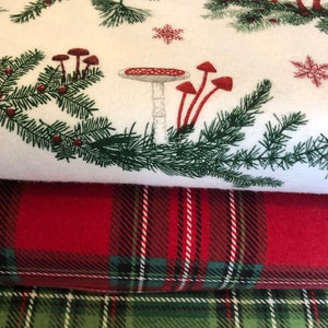 Christmas Mushroom and Plaid Flannel Pajama pants, Lounge pants, sleep bottoms,  Family Pj&#39;s, Available is sizes XS-XXL, Buffalo Plaid