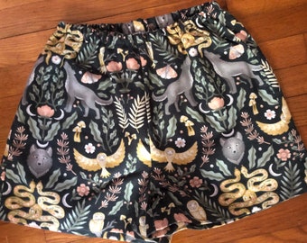 Woodland Wolf, Snake Flannel Pajama Shorts. Available in sizes XS_XXL