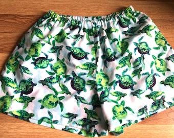 XSmall- Turtle Flannel pajama shorts, pj shorts, dorm shorts.  Available in sizes XS-XXL