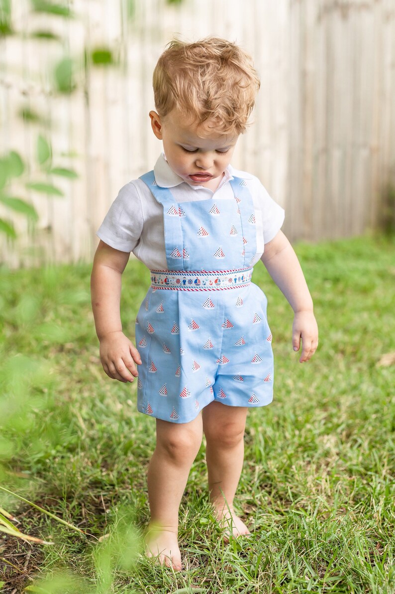 Boys Nautical Sailboat Jon Jon,Nautical Wedding Nautical Romper Boys shortall Sailboat