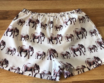 Elefantbomullsshorts, pyjamasshorts, pyjamasshorts, studenthemsshorts, Safari, djungelmönster. Finns i storlekarna XS-XXL