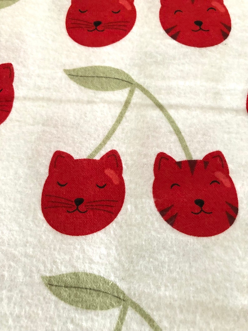 Cherry Cats on White Flannel pajama pants, Lounge pants, pjs are available in sizes SX-XXL. Our pants have DEEP side pockets image 2