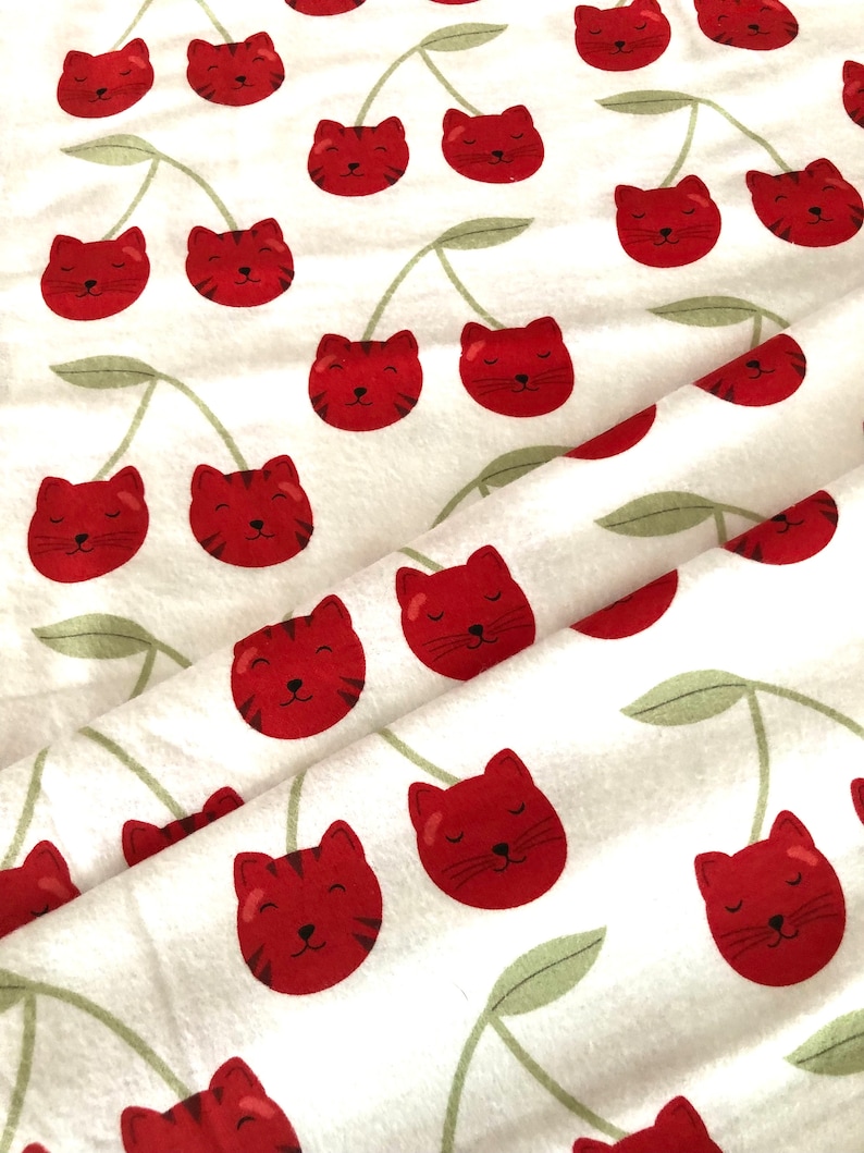 Cherry Cats on White Flannel pajama pants, Lounge pants, pjs are available in sizes SX-XXL. Our pants have DEEP side pockets image 3