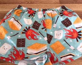 Smore Flannel pajama shorts, pj shorts, dorm shorts. Camping shorts