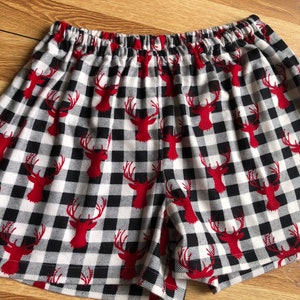 Hirsch Büffel karierte Flanell Pyjama Shorts, Pyjama Shorts, Schlafhose. Pjs, Lounge-Shorts