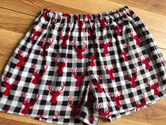 Stag Buffalo Plaid Flannel Pajama Shorts, Pj Shorts, Dorm Shorts