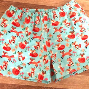 Floral Fox Flannel pajama shorts, pj shorts, dorm shorts.  Available in sizes XS-XXL