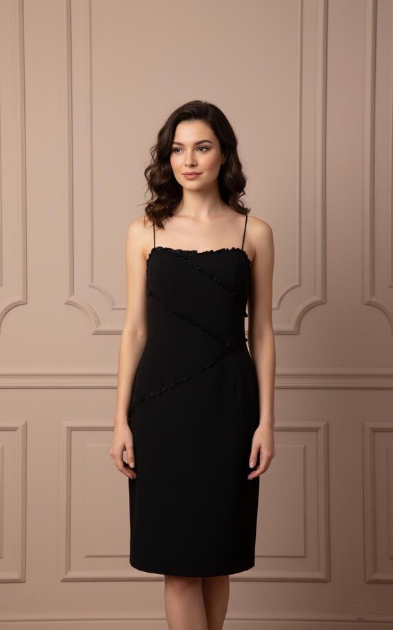 New Silk Black Dress Luxurious - Elegant Evening Cocktail Wedding-  Spaghetti Straps - Romantic Ruffle Accents - David Meister - Size XS/S -  Etsy
