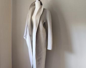 NUOVO Cappotto lungo Cocoon in lana/cashmere 1.200 - Finiture in pelle di agnello - Grigio Lussuoso cappotto lungo italiano - Taglia L / Large