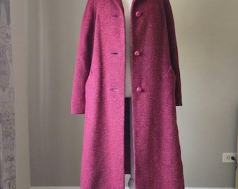 Abrigo de lana estilo swing vintage fucsia/magenta - rosa/morado, estilo bouclé texturizado FISHMAN'S Old Money - Talla S/M - 4/6