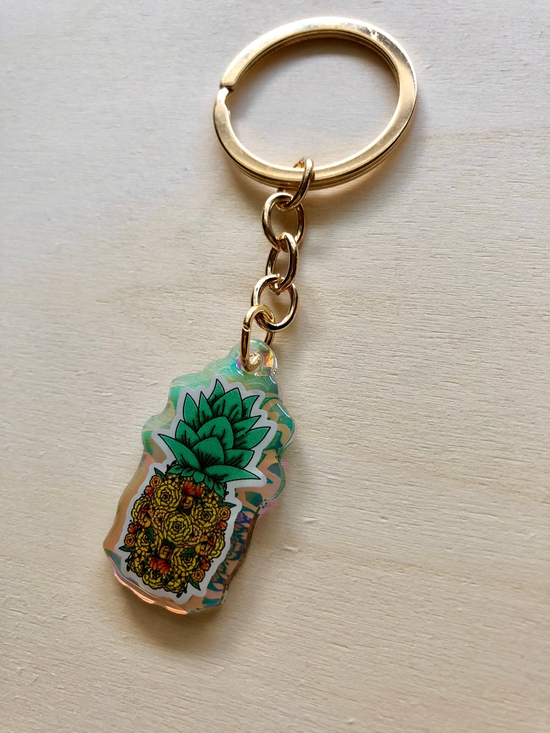 Floral Pineapple Mini Keychain Etsy UK