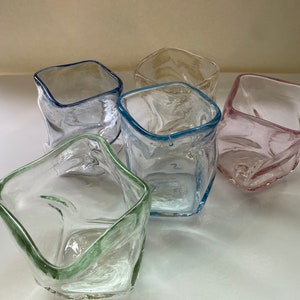 Glass cup, square and twisted- set of 4