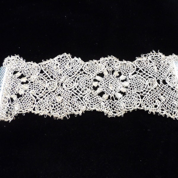 Antique French Silver Metallic Lace Handmade Cuff Bracelet