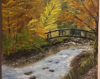 Handmade Autumn River Trail Oil Painting: 18x24 Landscape Wall Art
