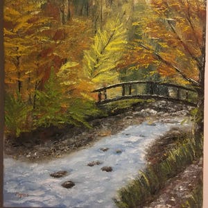 Handmade Autumn River Trail Oil Painting: 18x24 Landscape Wall Art