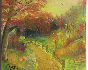 Original Autumn Landscape Oil Painting: 11x14 Country Road Wall Art