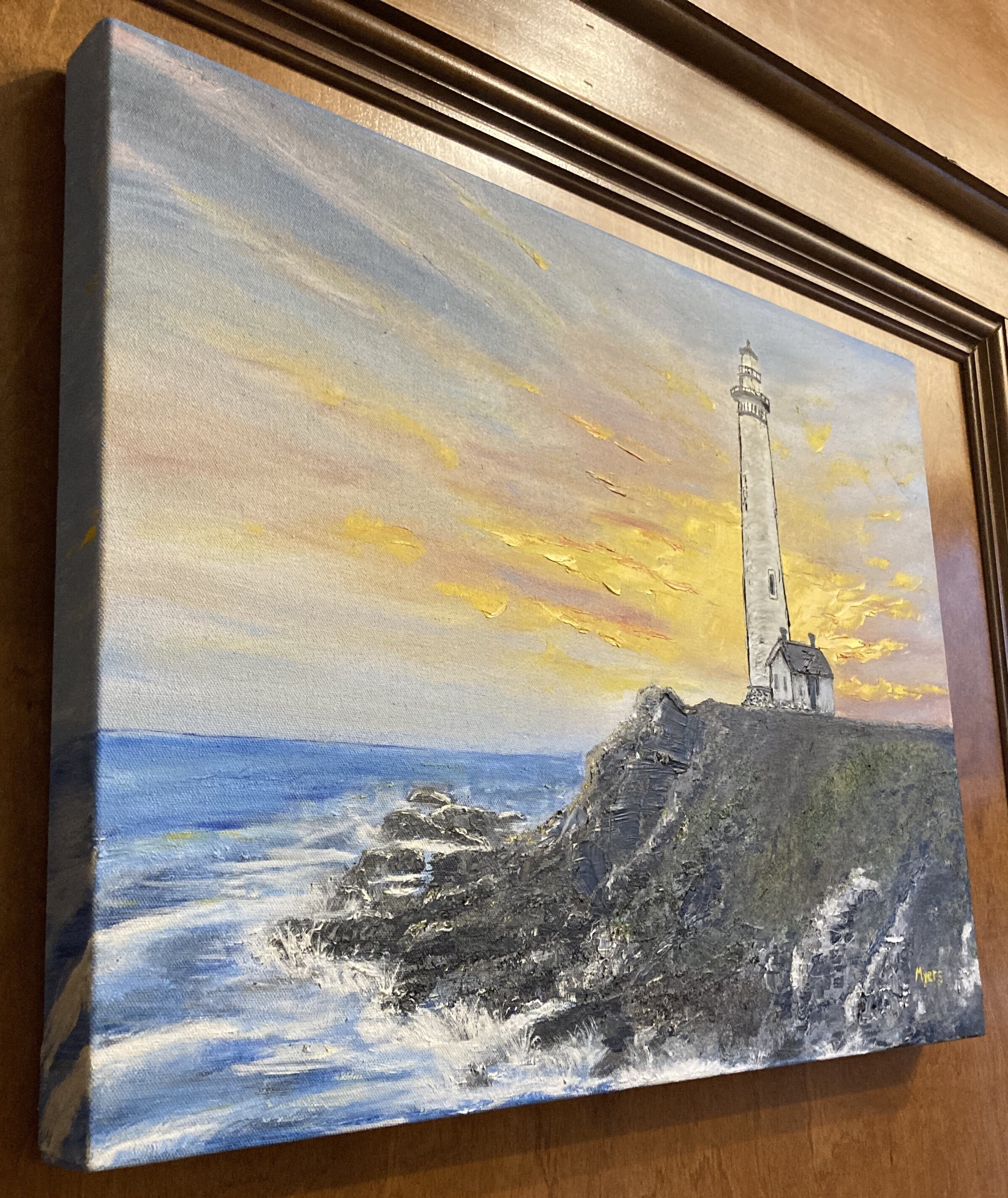 ピジョンポイント灯台（18インチ×24インチ）、オリジナル風景油絵