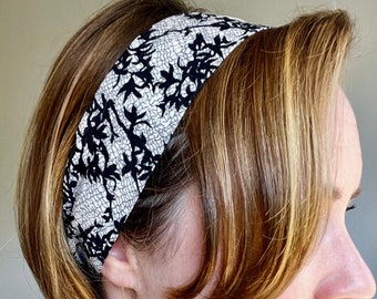 Black and White Floral Headband, Heatless Curls Hair Band