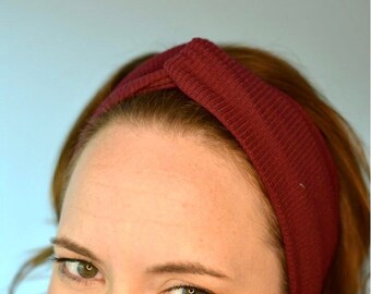 Burgundy Turban Headband - Burgundy Color Cozy Headband - Thermal Knit Headband - Warm Headband - Women's Headband - Waffle Knit Headband