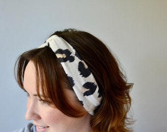 Leopard Print Turban Headband / Twist Knot Headband / Sweater Knit Headbands / Women's Headbands / Turban Wrap Headband