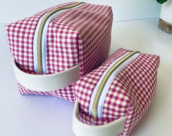 Pink Makeup Bag Set | Cosmetic Zipper Pouch for Men & Women | Canvas Makeup Bag | Makeup Organizer | Gifts for him and her | Gingham Bag