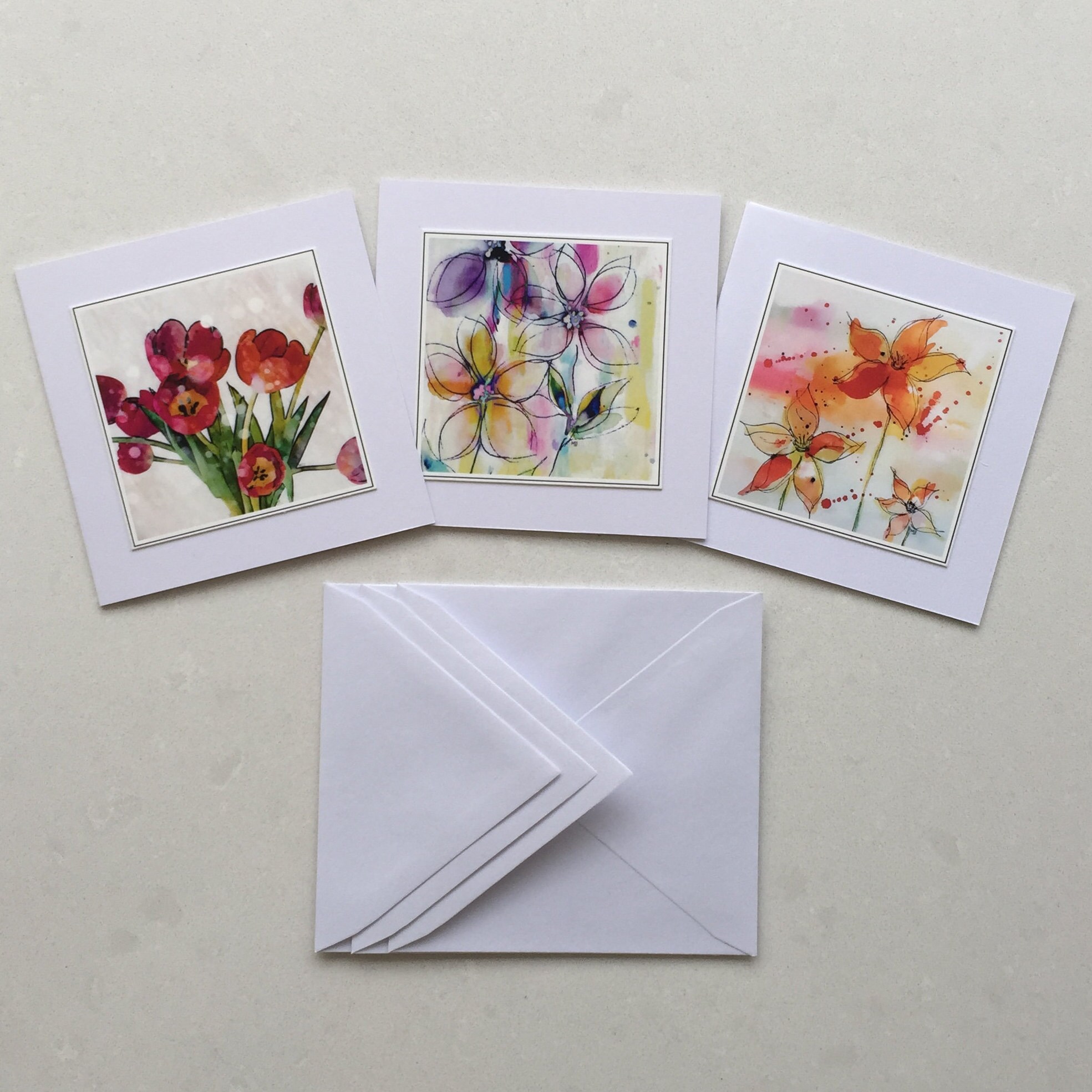 Mini Cards & Envelopes Set of 3 Small Flower Cards Art Etsy