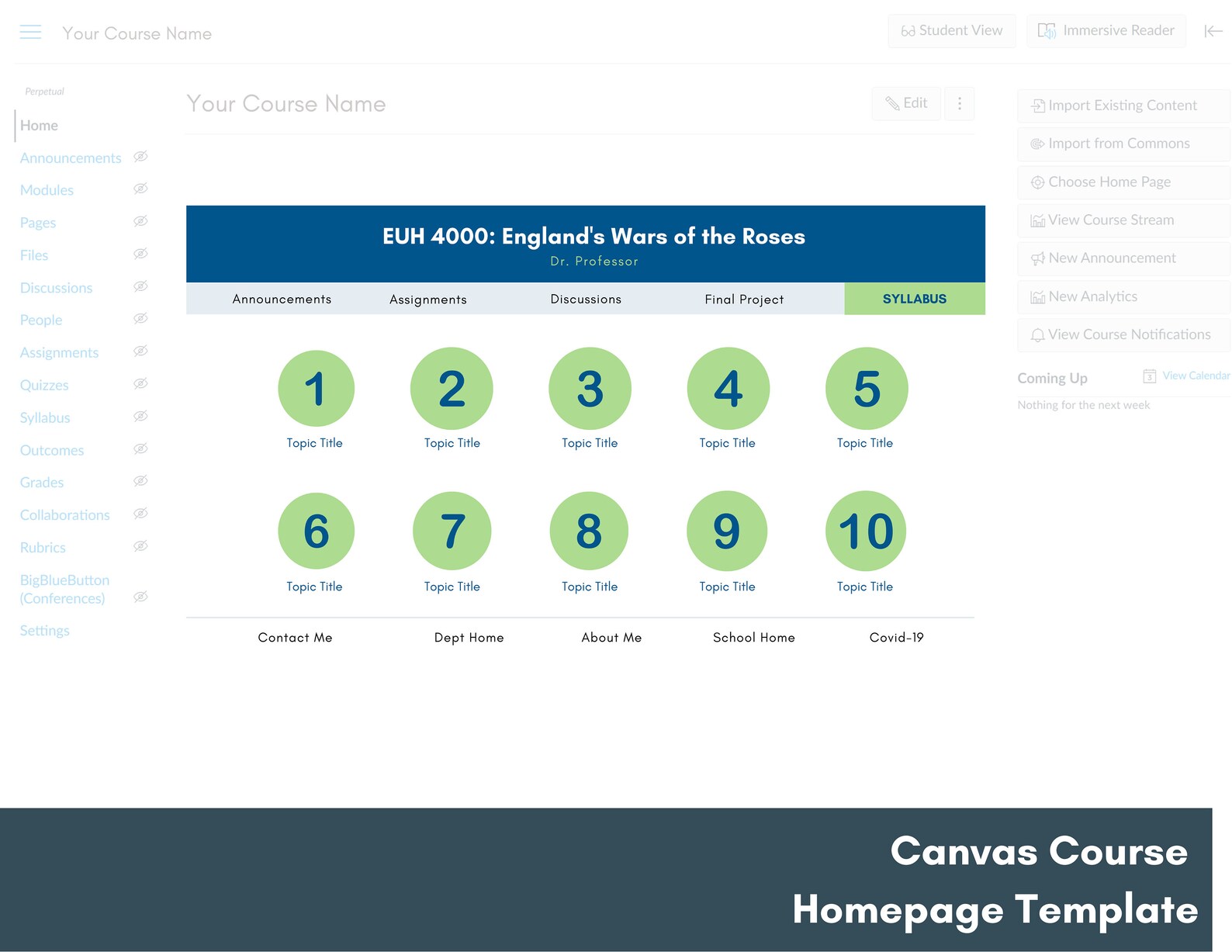 Canvas LMS Course Home Page Layout Minimalist Education Etsy