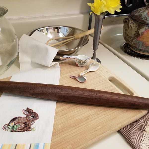 French Pastry Rolling Pin Black Walnut. Made USA. Finished with walnut oil. Handmade one at a time in North Carolina USA