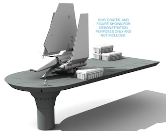 BAIXE o arquivo STL imprimível da plataforma de pouso de ficção científica para terreno de jogo. Escala nativa 1/48 compatível com Star Wars Legion da FFG.
