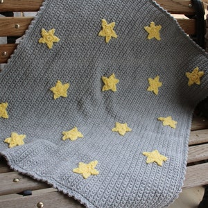 Crochet Baby Blanket, baby gift, blanket, handmade, crochet, new born, baby, baby blanket, afghan, crib blanket, gray, yellow stars