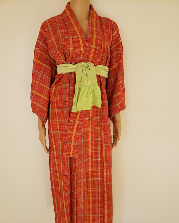 REAL Japanese Kimono Robe, Plaid- Check Pattern 1… - image 2