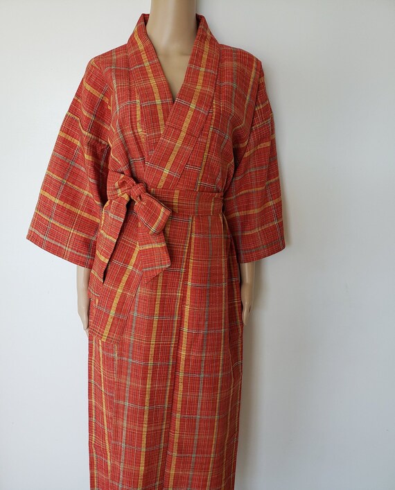 REAL Japanese Kimono Robe, Plaid- Check Pattern 1… - image 3