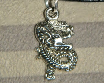 Small, Dragon, Pendant, Silver tone, Biker, Rocker Choker, Necklace, on your choice of Memory Wire, Cord, or Chain - SEE DESCRIPTION BELOW