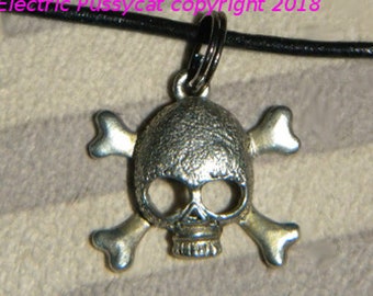 Skull, Crossbones, Pendant, Silver, Gothic, Biker, Rocker Choker, Necklace, on Wire, Cord, or Chain-SEE DESCRIPTION BELOW