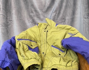 80s 90s Vintage Jacket Padded Windbreaker / Green, Purple Colorblock / Size M