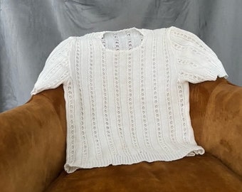 Vintage weißes gestricktes Kurzarmshirt süße Damenmode Größe S-M