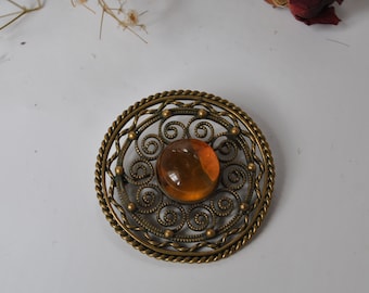Broche van Baltische barnsteen, etnische sieraden voor vrouwen uit de jaren 60