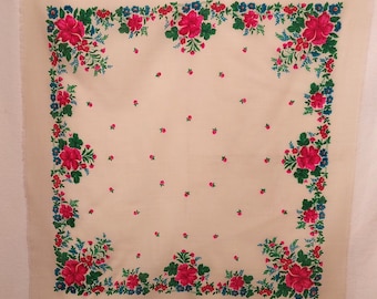 1970 - Wollen sjaal voor meisje en vrouw, Oekraïense folkloristische sjaal met bloemenpatroon
