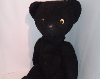 1950 Big plush black bear with sawdust, Russian plush toy filled with sawdust
